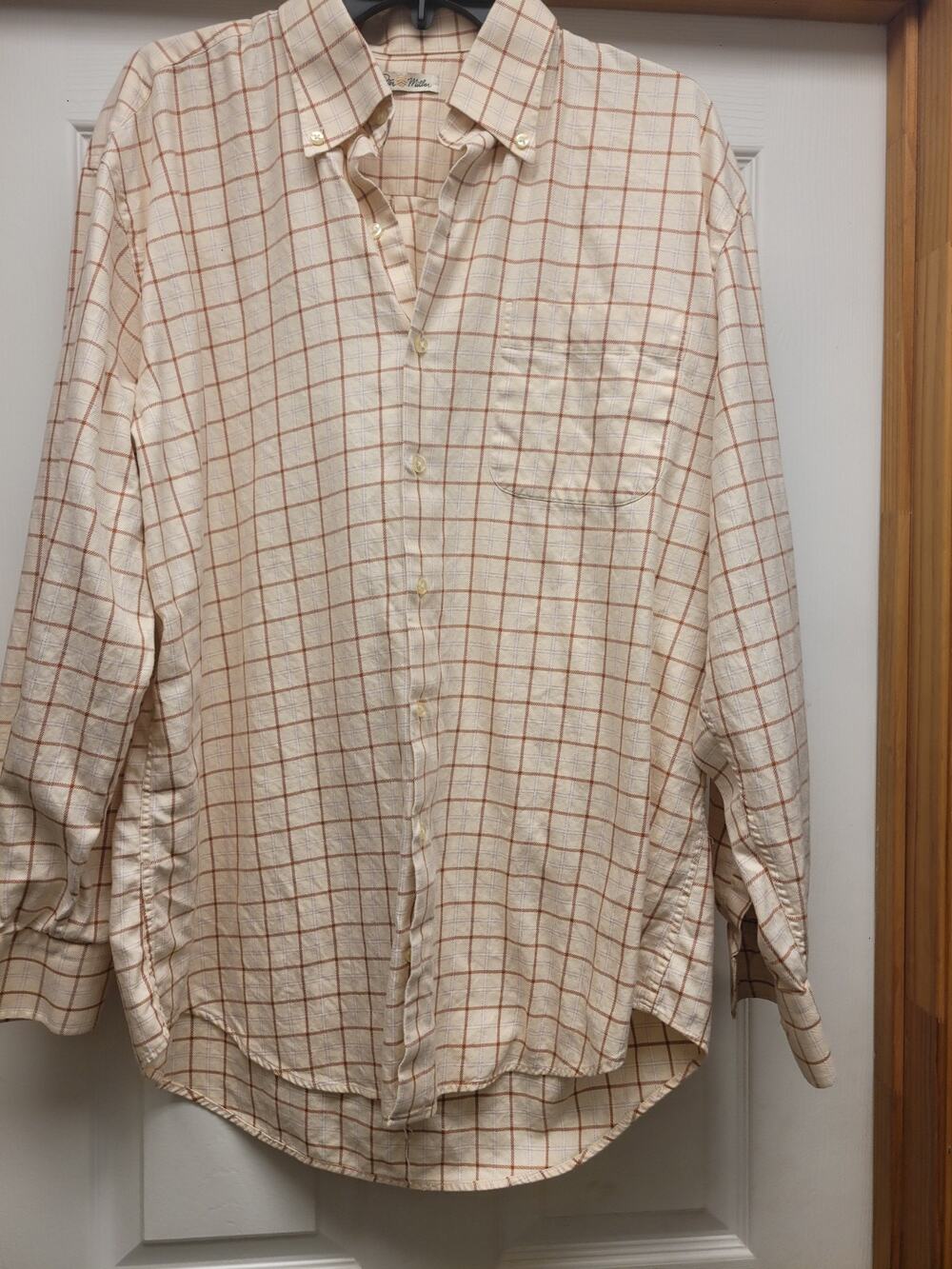 Peter Millar Men’s Brown Cream Plaid Long Sleeve Button Down Shirt Large